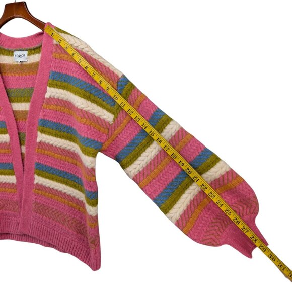 FRNCH Taina Cardigan Womens Pink Multicolor Stripe Open Front Chunky Knit Size S - Picture 6 of 6